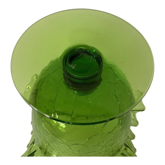 Blenko 388 Green Crackle Art Glass Vase Handcrafted Crimped Ruffled Edge Vintage - Picture 12 of 16